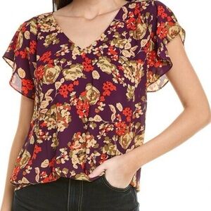 CAbi #4169 Top Women’s Size M Multicolor A La Mode Floral V-Neck Flutter Sleeve